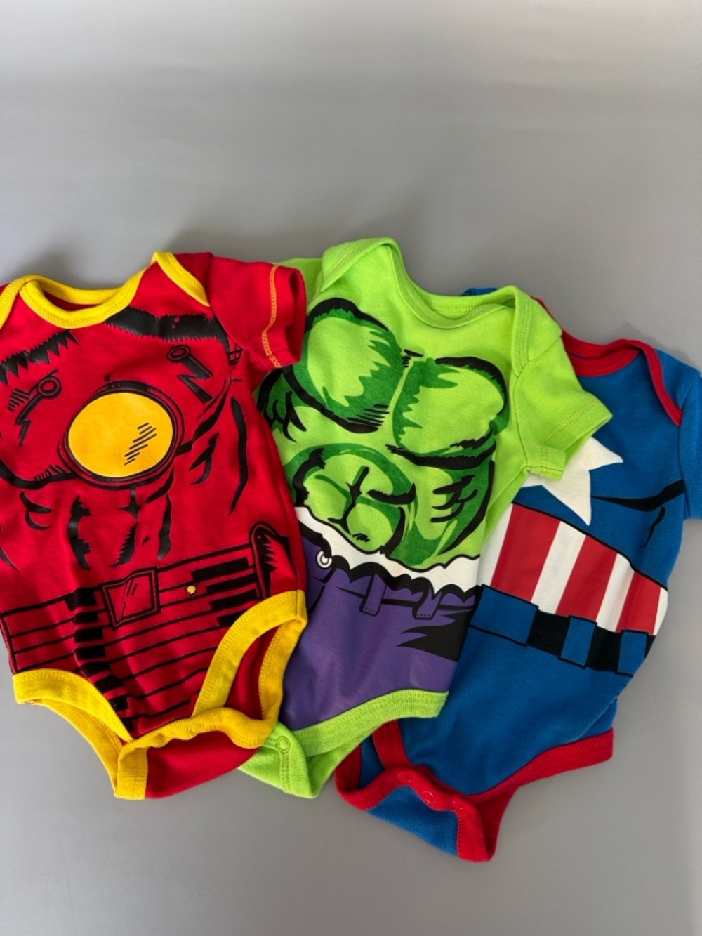 💜3/$15 Marvel Avengers Baby Bodysuits (3) Iron Man, Hulk & Captain America 0/3M
